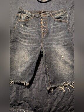 Women's Rise. Dark Blue Distressed Denim Shorts